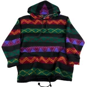 Vintage Colorful Abstract Pattern Hippie Fleece Hoodie 90s Size Small Oversized